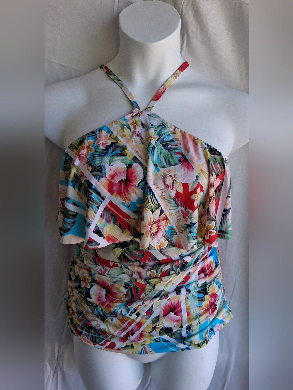 Jantzen Floral  Multicolor No Underwire Tankini Top Pre-Owned Sz 10